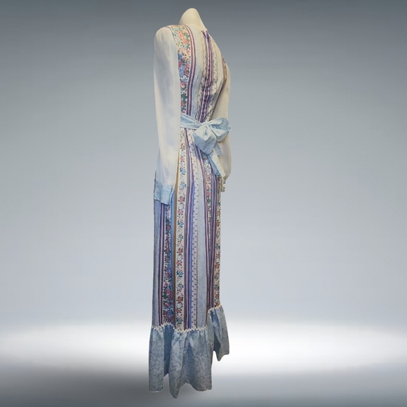 Vintage Smart Move 70s Blue PrairieDress Cotton Blend Sz 4 Bohemian Cottagecore - Picture 3 of 12